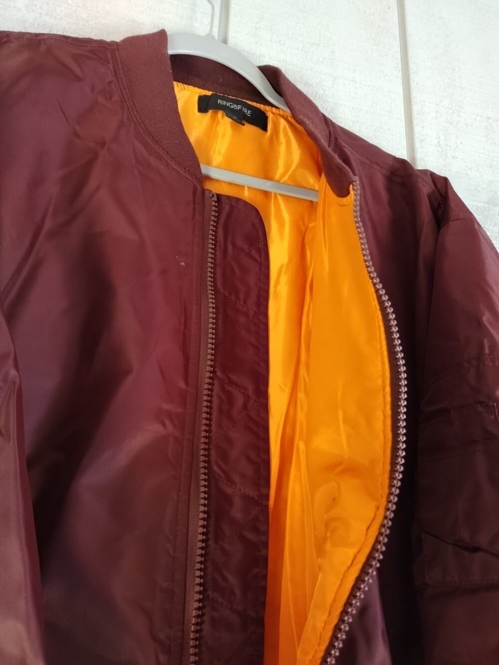 Ring of Fire Bomber Jacket Men’s XL / Unisex Flight Crew Maroon Nylon Zip